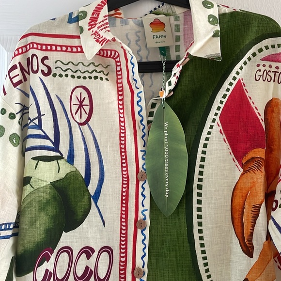 FARM Rio Red and Blue Mandarin Collar Shirt Dress - Picture 4 of 11